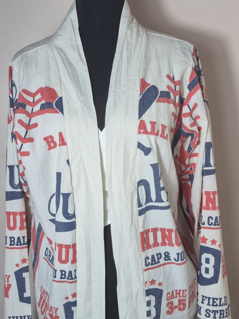 Vintage RARE Gypsy Sack Kimono 100% Cotton Junk Shop Baseball logo